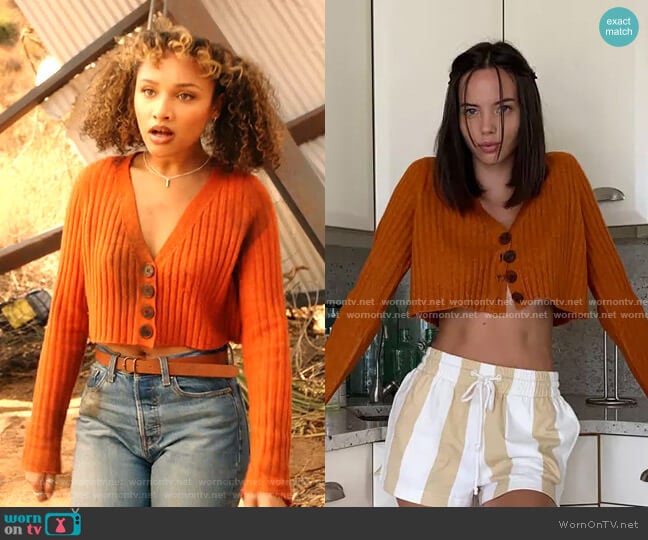 Rose Cropped Cardigan by Urban Outfitters worn by Jaylen Barron on  9-1-1