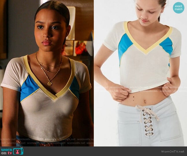 Cropped T-Shirt by Urban Outfitters worn by May Grant (Corinne Massiah) on 9-1-1