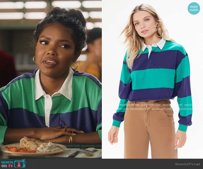 Jefferson Cropped Rugby Shirt by Urban Outfitters worn by Jillian (Ryan Destiny) on Grown-ish