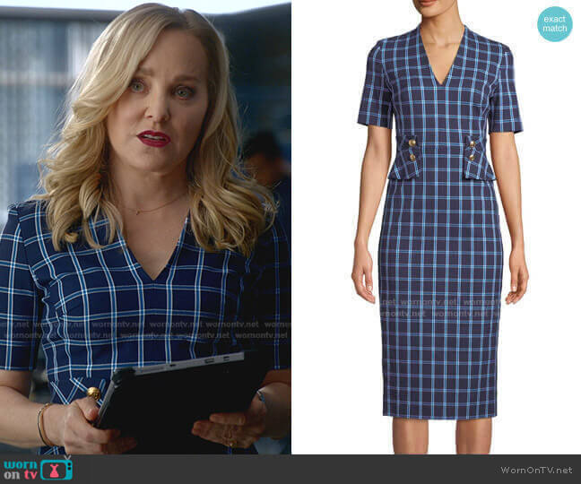 Escada V-Neck Short-Sleeve Windowpane Sheath Dress worn by Marissa Morgan (Geneva Carr) on Bull