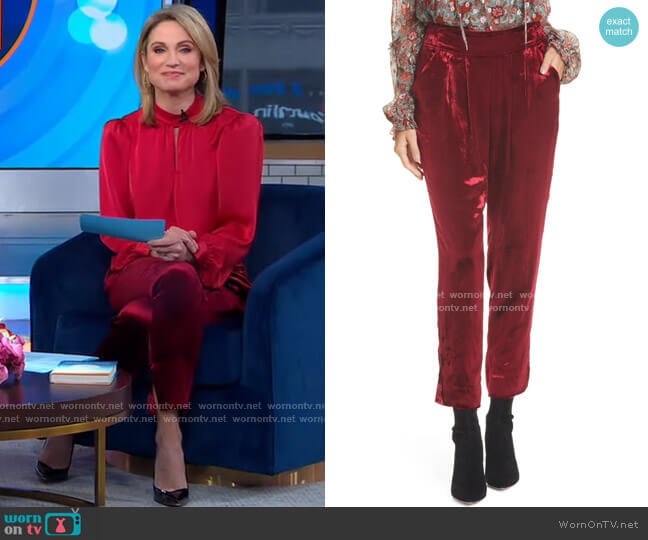 WornOnTV: Amy’s red keyhole blouse and velvet pants on Good Morning ...