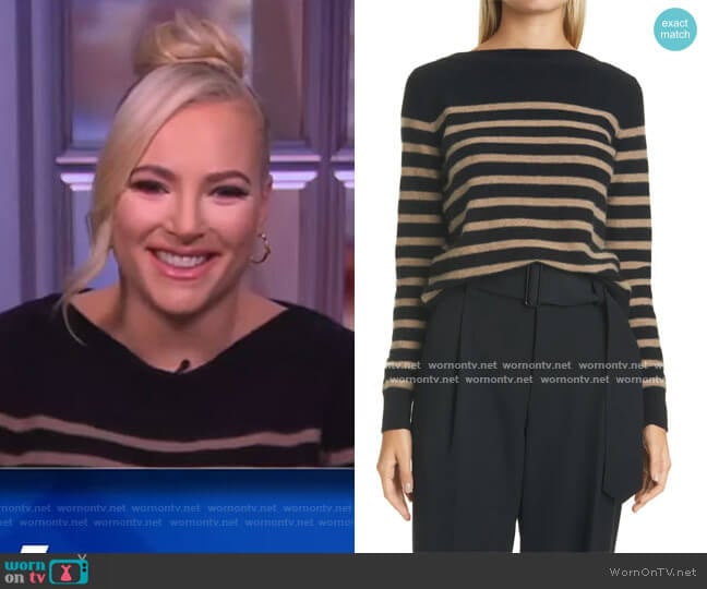 Breton Boat Neck Stripe Cashmere Sweater by Vince worn by Meghan McCain on The View