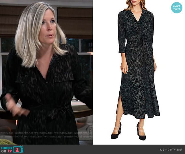 Leopard-Print Shirt Dress by Vince Camuto worn by Carly Spencer (Laura Wright) on General Hospital