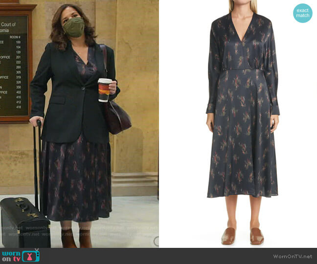 Wisteria Wrap Dress by Vince worn by Sara Castillo (Lindsay Mendez) on All Rise