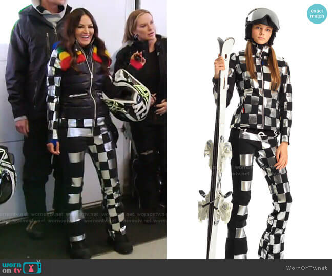 Wari Metallic Check Soft Shell Ski Jacket and Pants by Rossignol x Jcc worn by Lisa Barlow on The Real Housewives of Salt Lake City