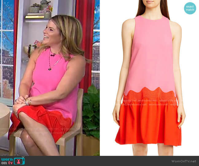 Wave Contrast Hem Wool Blend Dress by Lela Rose worn by Jenna Bush Hager on Today