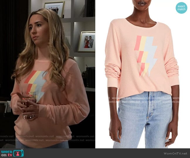 Lightweight Graphic Sweatshirt by Wildfox worn by Josslyn Jacks (Eden McCoy) on General Hospital