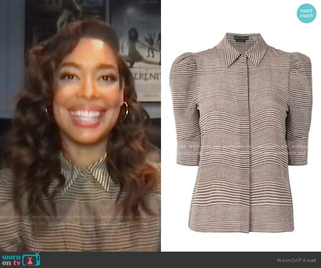 Will Prince Of Wales Check Puff-Sleeve Silk-Blend Blouse by Alice + Olivia worn by Gina Torres on Today