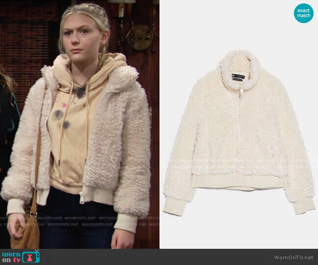 Zara Fleece Bomber worn by Faith Newman (Alyvia Alyn Lind) on The Young and the Restless