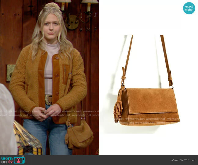 Zara Split Suede Crossbody Bag with Tassels worn by Faith Newman (Alyvia Alyn Lind) on The Young & the Restless