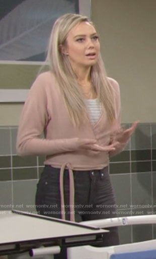 Abby’s pink wrap sweater on The Young and the Restless