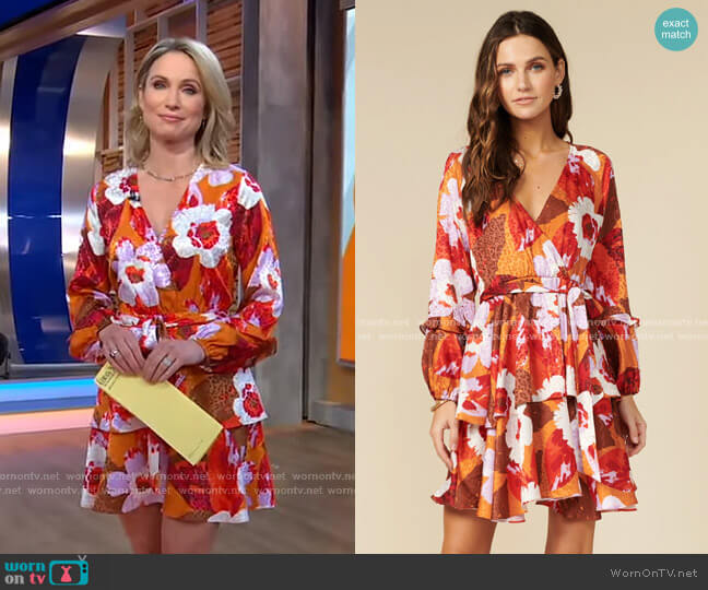 WornOnTV: Amy’s orange floral wrap dress on Good Morning America | Amy ...