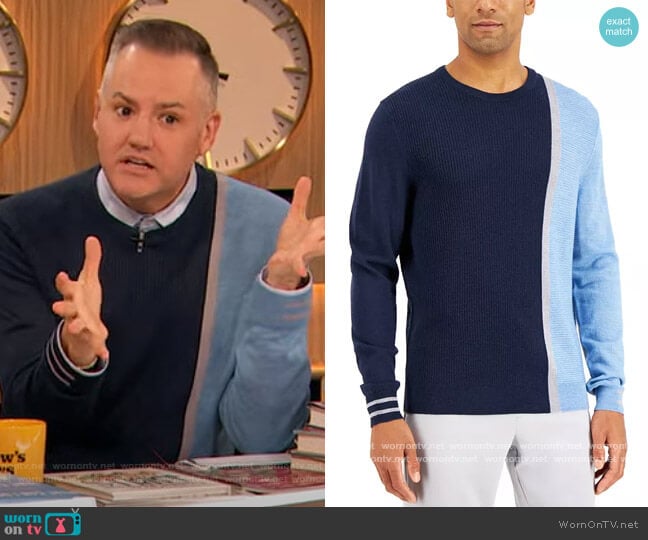 Striped Textured Crewneck Sweater by Alfani worn by Ross Mathews on The Drew Barrymore Show