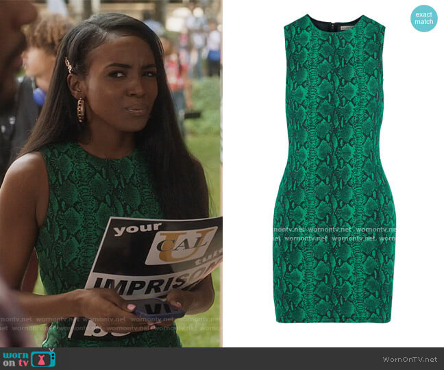 Delora snake-print stretch-jersey mini dress by Alice + Olivia worn by Rochelle (Raigan Harris) on Grown-ish