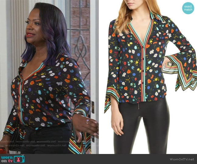 Randa Blouse by Alice + Olivia worn by Kandi Burruss on The Real Housewives of Atlanta