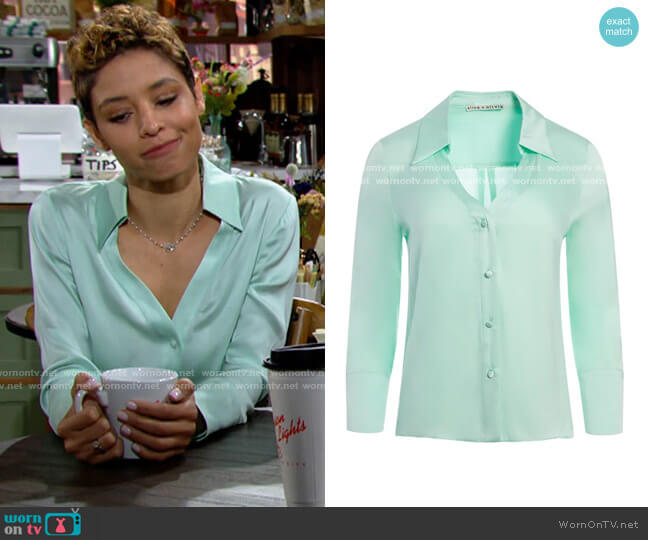 Alice + Olivia Hope Button Down Blouse worn by Elena Dawson (Brytni Sarpy) on The Young and the Restless