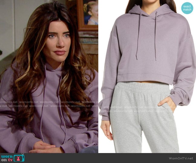 Alo Bae Hoodie in Lavender Smoke worn by Steffy Forrester (Jacqueline MacInnes Wood) on The Bold and the Beautiful