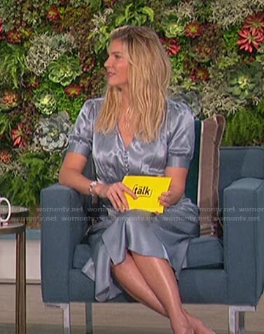 Amanda's blue v-neck satin dress on The Talk