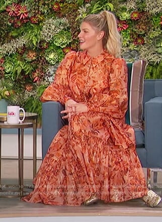 Amanda's orange floral print maxi dress on The Talk