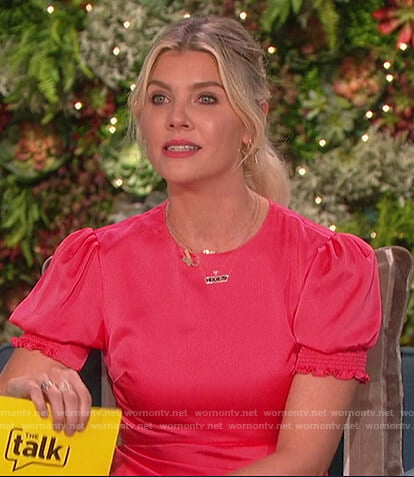 Amanda's pink smocked sleeve dress on The Talk