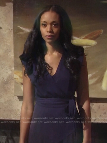 Amanda’s purple wrap dress on The Young and the Restless