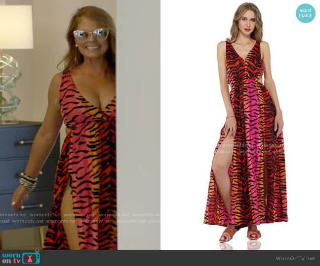 Rainbow Tiger Print Maxi Dress by America & Beyond worn by Brandi Redmond on The Real Housewives of Dallas