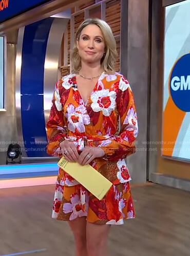 Amy's orange floral wrap dress on Good Morning America