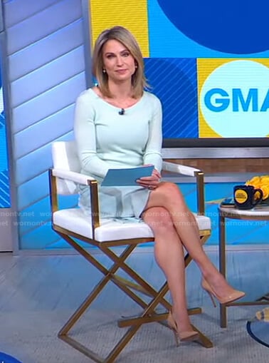 Amy’s mint green sweater and skirt on Good Morning America