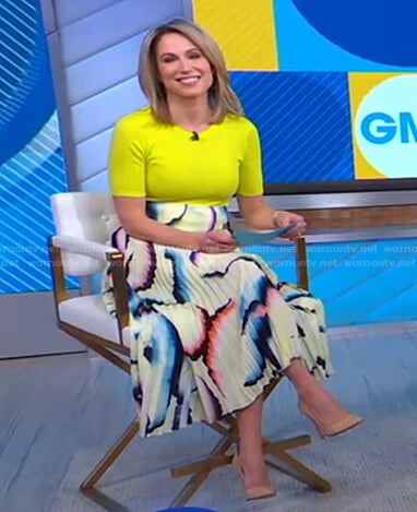 Amy’s yellow top and abstract print skirt on Good Morning America