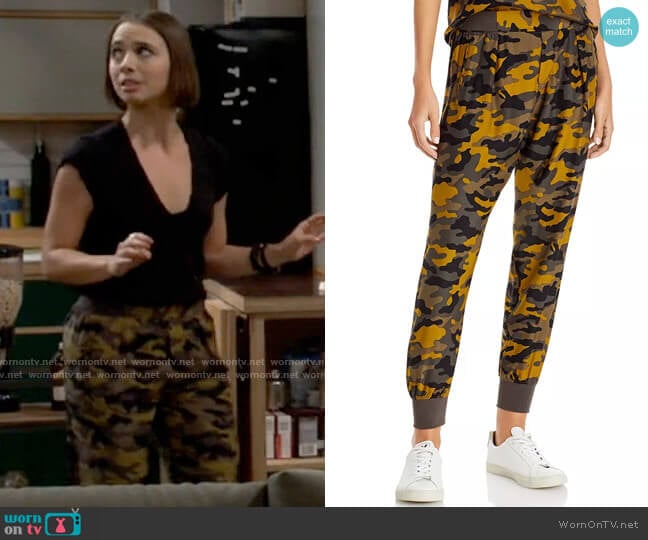 ATM Anthony Thomas Melillo Silk Camo Jogger Pants worn by Celia (Emma Caymares) on Call Your Mother