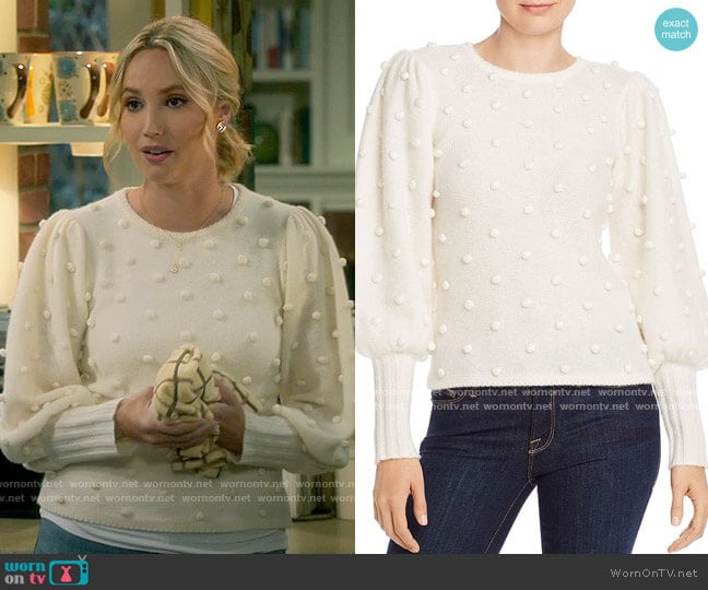 Aqua Puff-Sleeve Popcorn Cashmere Sweater worn by Mandy Baxter (Molly McCook) on Last Man Standing