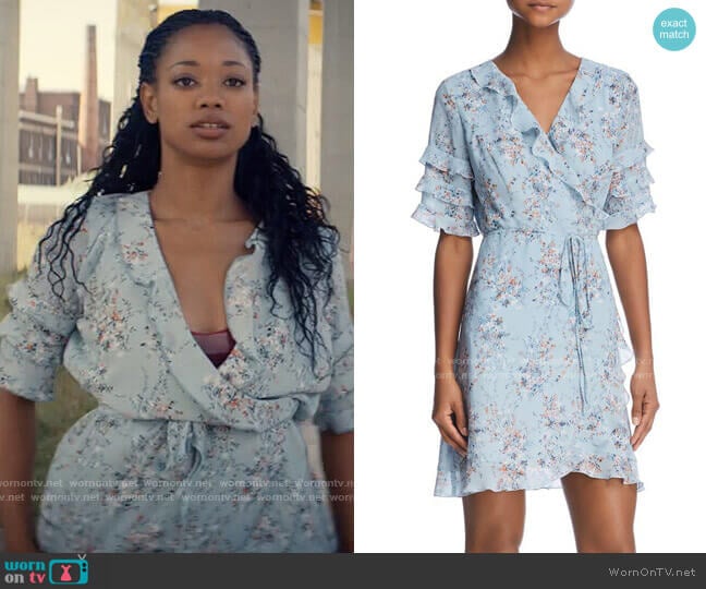 Aqua Ruffled Floral Print Wrap Dress worn by Neveah Stroyer (Kylie Jefferson) on Tiny Pretty Things