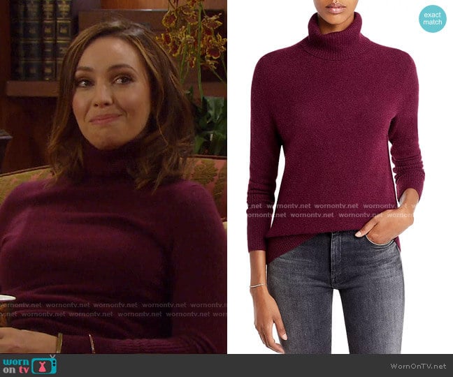Cashmere Turtleneck Sweater by Aqua Cashmere worn by Gwen Rizczech (Emily O'Brien) on Days of our Lives