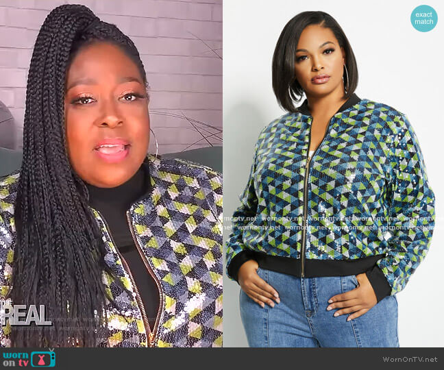 Sequin Bomber Jacket by Ashley Stewart worn by Loni Love  on The Real