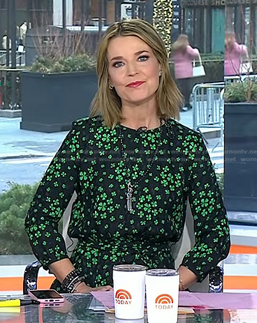 Savannah’s black and green clover print dress on Today