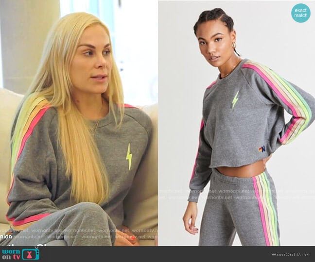 Bolt Cropped Classic Sweatshirt by Aviator Nation worn by Kameron Westcott on The Real Housewives of Dallas