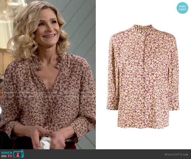 ba&sh Catty Abstract Shirt worn by Jean Raines (Kyra Sedgwick) on Call Your Mother