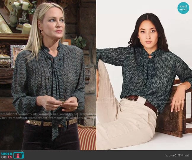 ba&sh Liberty Blouse worn by Sharon Newman (Sharon Case) on The Young and the Restless