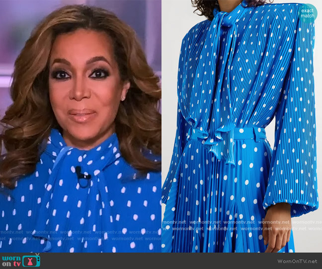 Dynasty pussy-bow polka-dot plissé-crepe blouse by Balenciaga worn by Sunny Hostin on The View