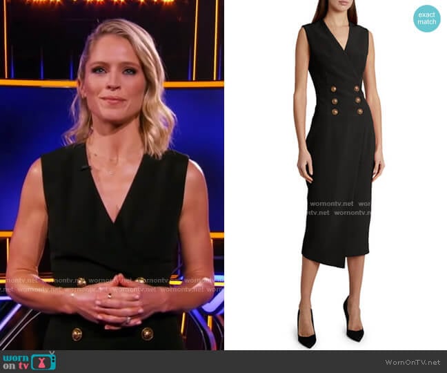 Crepe Button-Wrapped Midi Dress by Balmain worn by Sara Haines on The Chase