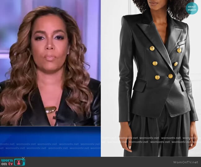 Double-breasted leather blazer by Balmain worn by Sunny Hostin on The View