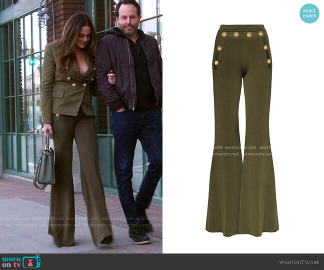 Button-Embellished Flared Trousers by Balmain worn by Meredith Marks on The Real Housewives of Salt Lake City