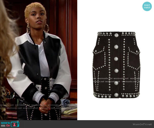 Balmain Studded Skirt worn by Paris Buckingham (Diamond White) on The Bold and the Beautiful