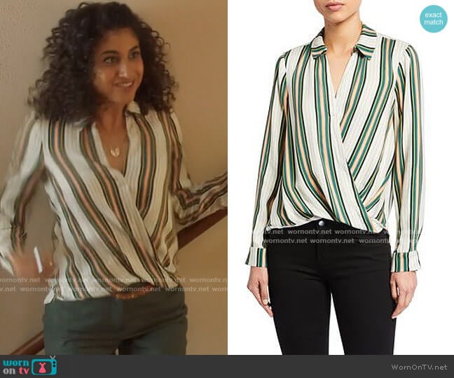 Bcbgeneration Striped Faux Wrap Blouse worn by Mikaela Shaw (Vella Lovell) on Mr Mayor