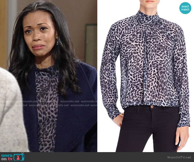 Bella Dahl Cheetah Print Button-Back Top worn by Amanda Sinclair (Mishael Morgan) on The Young and the Restless