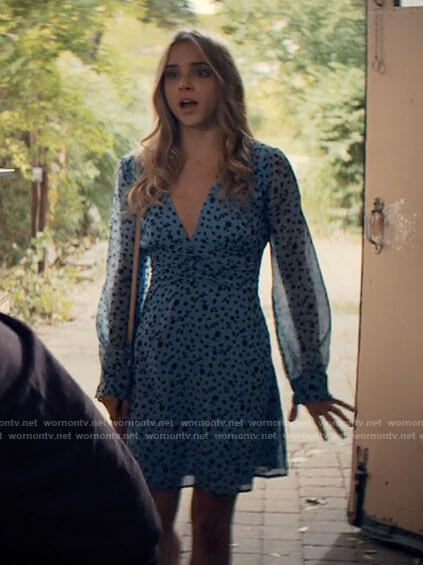 Bette's blue floral long sleeved dress on Tiny Pretty Things