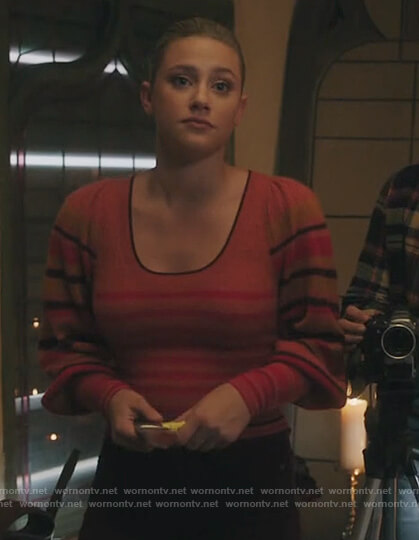 Betty’s pink stripe puff sleeve sweater on Riverdale
