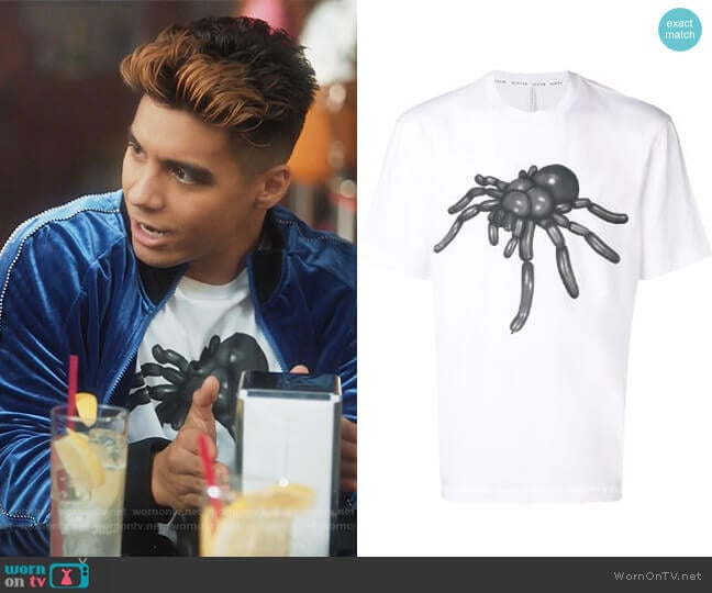 Tarantula Graphic T-shirt by Black Barrett worn by Vivek Shah (Jordan Buhat) on Grown-ish