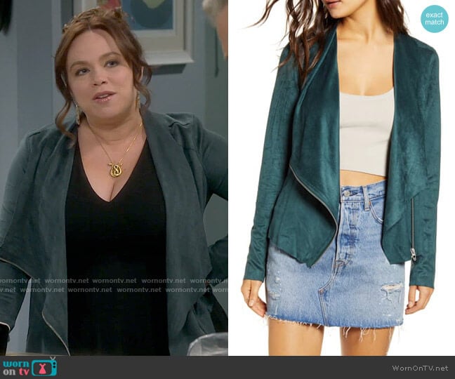 Blank NYC Drape Front Faux Suede Jacket worn by Kristin Baxter (Amanda Fuller) on Last Man Standing