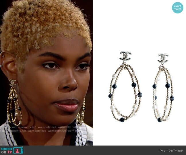 Chanel Soft Hoop Earrings worn by Paris Buckingham (Diamond White) on The Bold and the Beautiful